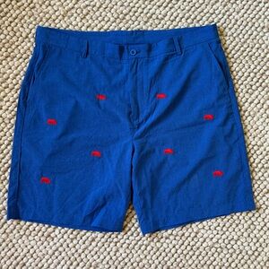 BFLO Royal Luxury Golf Blue Shorts with Red Buffalo Embroidery. Men’s 40